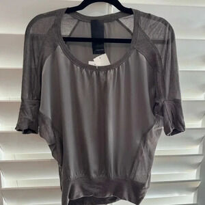 HEATHER NWT Silk Modal Dolman Sleeve Baseball Tee Mink Gray P